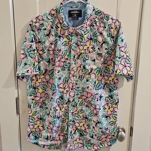 Chubbies Floral Popover Hawaiian Polo Shirt - Size Large - Pink & Green